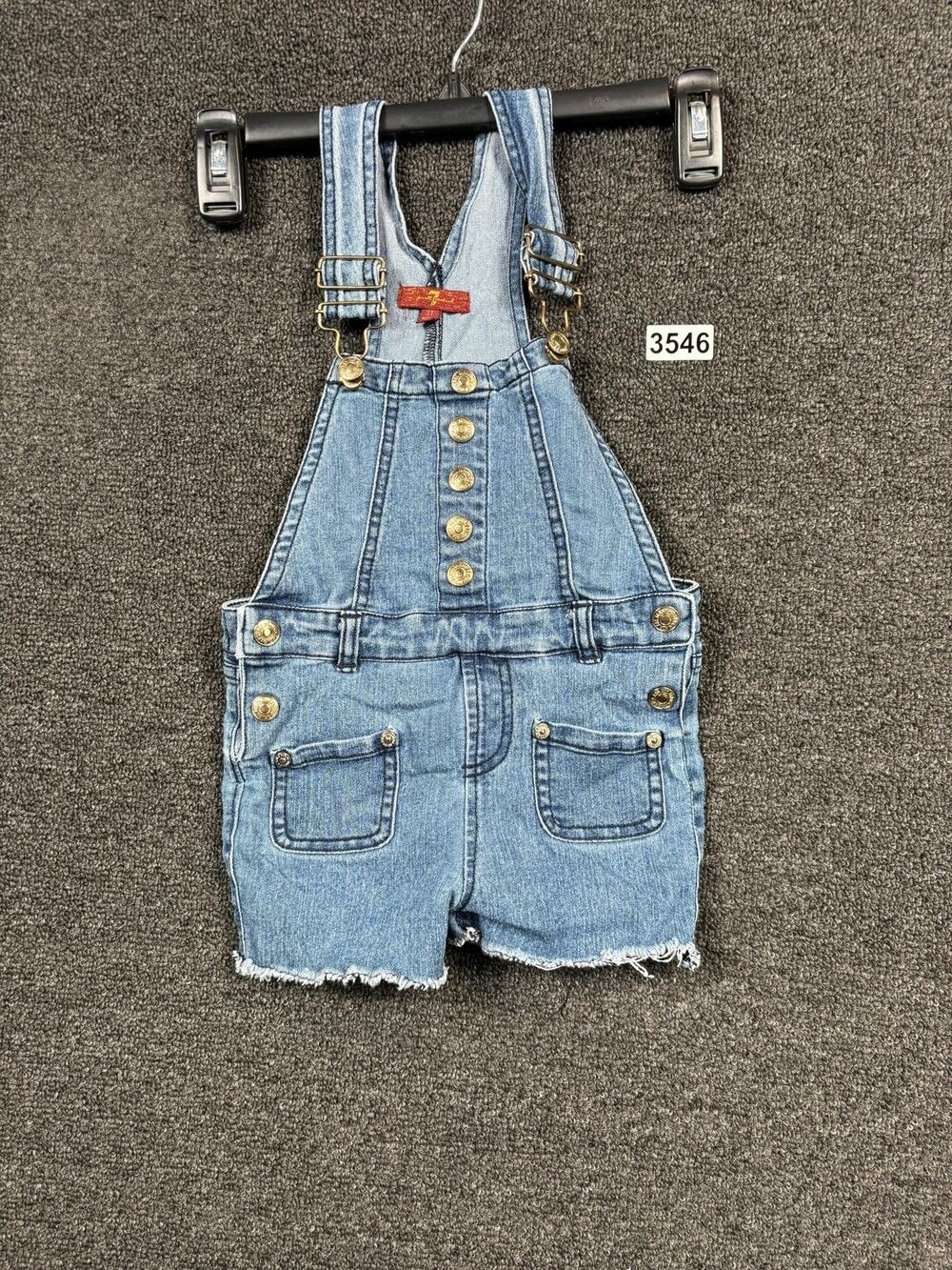 7 For All Mankind Overalls Girls 3T Jean Shorts Adjustable Buttons Frayed Denim
